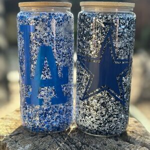 Blue and Silver Glitter Tumbler Set
